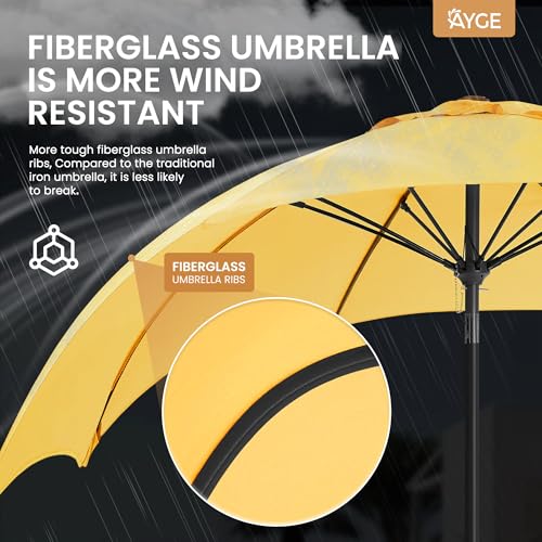 Ayge 9FT Large Outdoor Patio Umbrella Market Table Umbrella-UV Resistant, Easy Push Button Tilt and Crank, 8 Sturdy Fiberglass Ribs Heavy-Duty Pool Umbrella for Deck, Backyard,Garden,Yellow